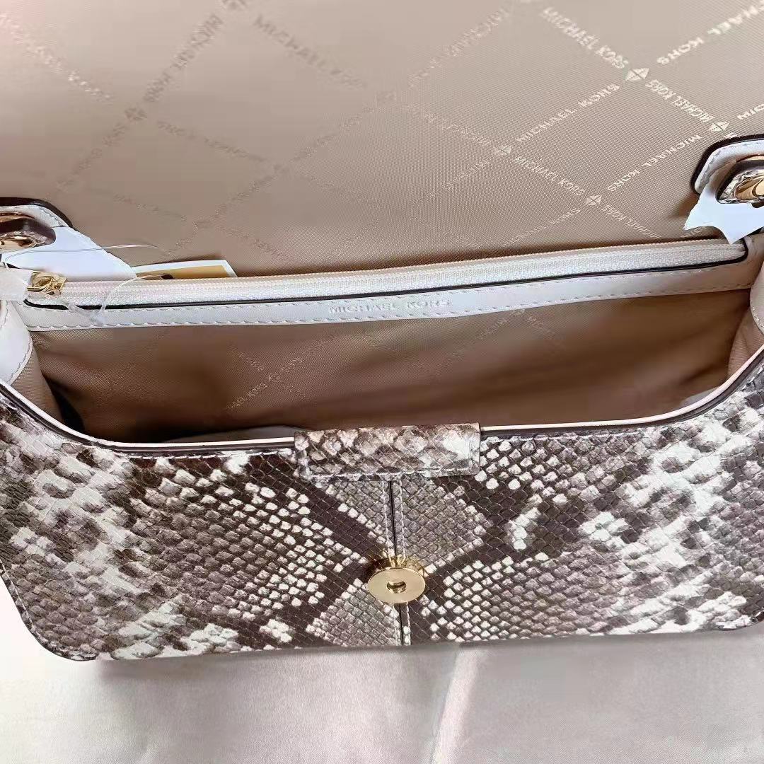 MICHAEL KORS 35F1G6SL3G Sonia Medium Snake Embossed Faux Leather Shoulder Bag In Natural MICHAEL KORS 35F1G6SL3G Sonia Medium Snake Embossed Faux Leather Shoulder Bag In Natural
